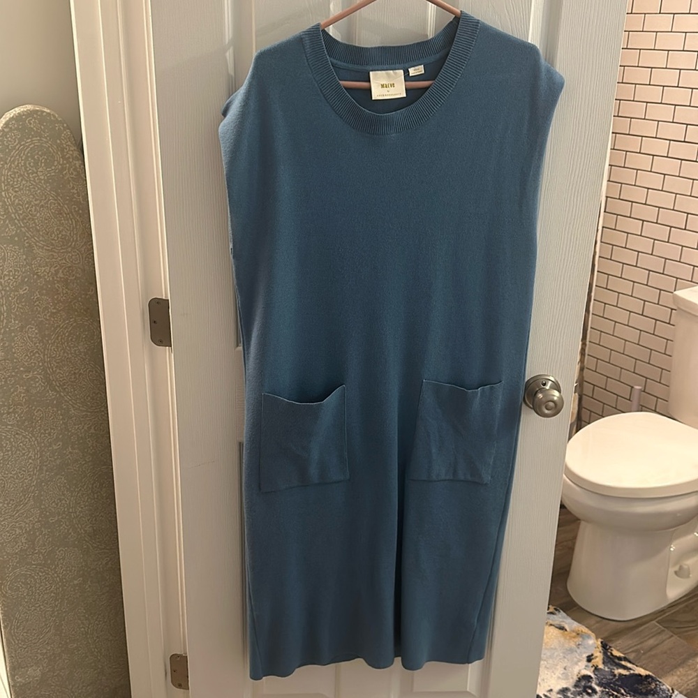 Anthropologie Blue Sleeveless Midi Sweater Dress